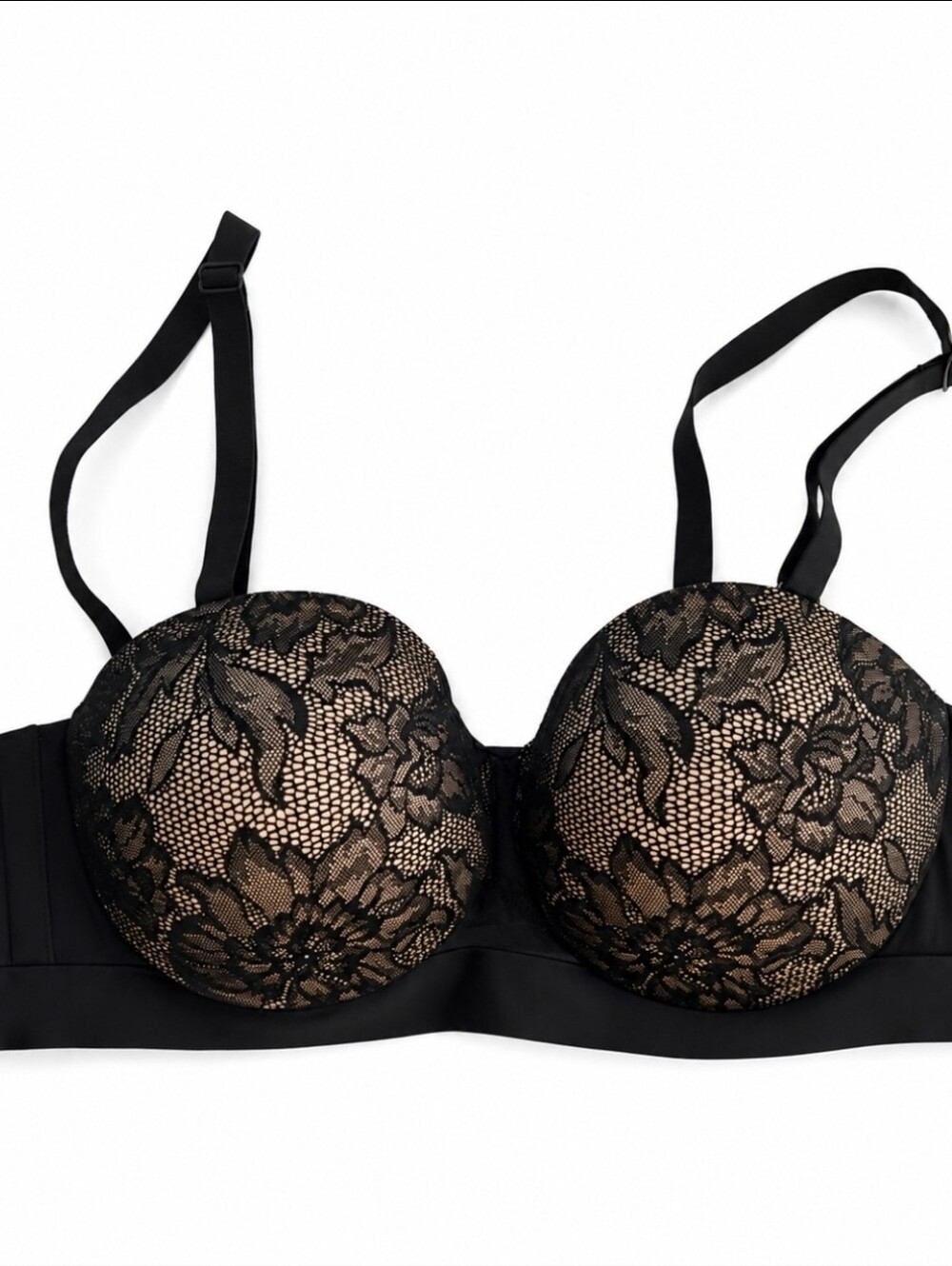Cacique Black Lace Push-Up Bra with Nude Lining, 42 B